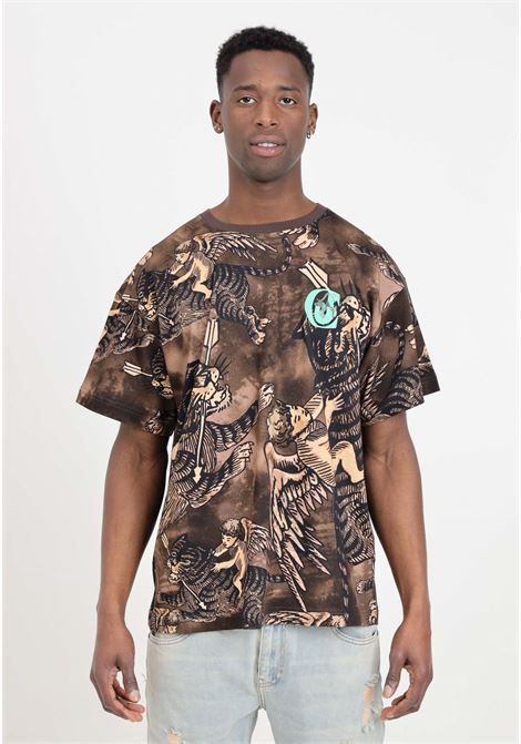 Brown tiger pattern men's t-shirt with angels JUST CAVALLI | 76OAH6OAJS271745